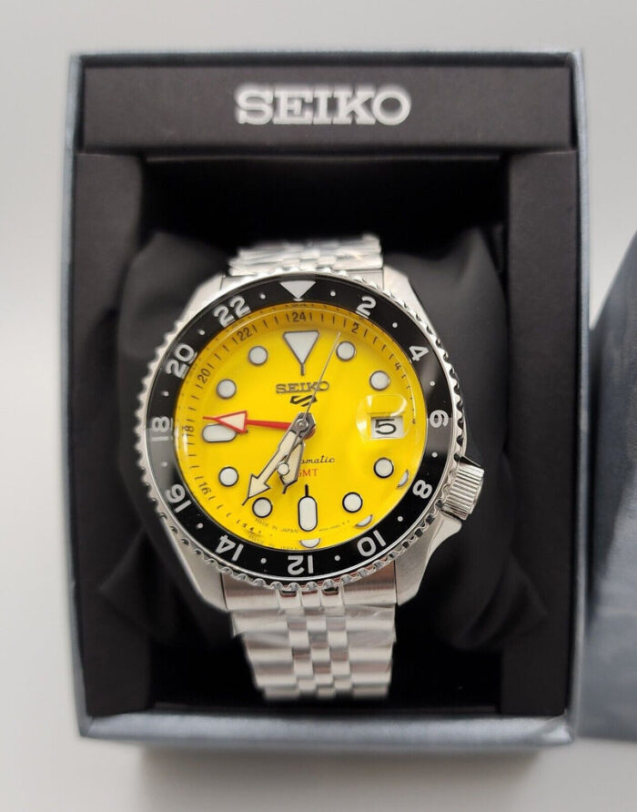 Seiko 5 Sport SKX GMT US Special Creation Automatic Yellow Dial Silver Steel Strap Watch for Men - SSK017K1 - Image 5